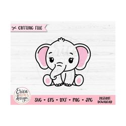 Baby Elephant SVG Cute Elephant Outline cut file Baby Shower Girl Boy Shirt Bodysuit Kawaii Animal Silhouette Cricut Vin