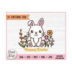 bunny among flowers svg layered cut file for cricut silhouette cute rabbit happy easter spring baby animal clipart kids