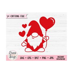 Valentine Gnome SVG Valentines day cut file for Cricut Silhouette Cute gnome with heart balloon Love Anniversary Be mine