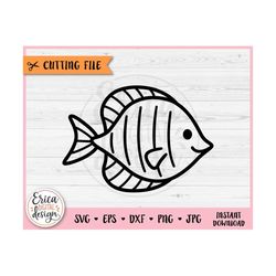 Cute Fish outline SVG cut file for Cricut Silhouette Sea Animal Creature Seaworld Ocean Tropical Beach Summer Iron on Vi