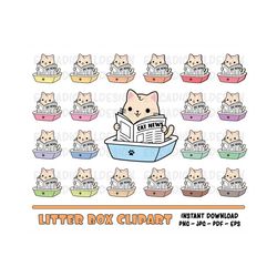 cat litter box clipart cute cat sand box digital clip art funny cat printable stickers planner cleaning reminder kawaii