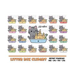 Cat litter box clipart Cute cat sand box digital clip art Funny cat printable stickers Planner Cleaning reminder Kawaii
