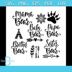 mama papa baby brother sister bear svg, family svg, family bundle svg, family bear bundle svg, mothers day, fathers day