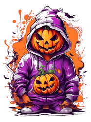 Illustration of Halloween pumpkin in purple pajamas