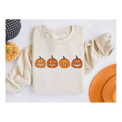 Pumpkin Halloween Sweatshirt, Pumpkin Halloween Shirt, Pumpkin Face Halloween,  Halloween Crewneck, Spooky Season, Fall
