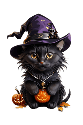 Cute clipart halloween black cat with wizard ha...