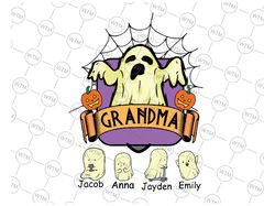 custom grandkids name halloween grandma svg, halloween with grandchildren name, halloween family ghost svg, halloween