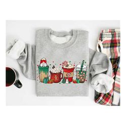 Christmas Coffee Sweatshirt, Coffee Lover Gift, Latte Drink Crewneck, Women Holiday Sweater, Xmas Tee, Holiday Shirt, Ch
