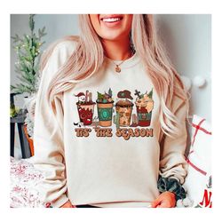 Christmas Coffee Shirt, Christmas coffee Sweatshirt, Coffee Lover gift, Latte drink Crewneck, women Holiday sweater, Xma