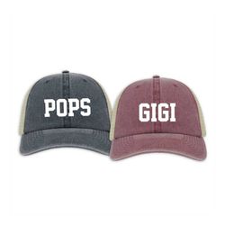 matching hats, pops hat, gigi hat, set of two caps, gift for gigi, pops gift, papa, gigi, pregnancy announcement hat, ge
