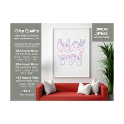 Fuck You Sign Language Retro Colorful Art -  300 DPI High Definition Printable Wall Art - Instant Download JPEG