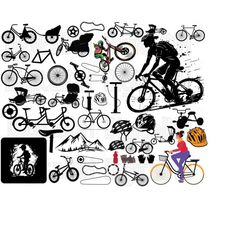 45 Bike SVG Bundle, Bike SVG, Mountain bike svg, Girl cyclist svg, Cyclist svg, Rider svg, Helmet svg, Digital File, Ins