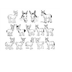 14 Cute Donkey SVG PNG Bundle, Donkey SVG, Funny Donkey svg, Little Donkey svg, Animal svg, Digital File, Instant Downlo