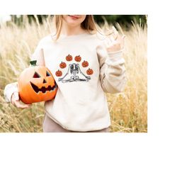 Pumpkin Halloween Sweatshirt, Retro Funny Halloween Sweatshirt, Skeleton Namaste Halloween Shirt, Fall Yoga Sweatshirt f