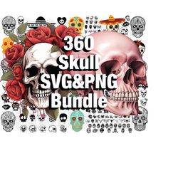360 Skull SVG PNG Bundle, Skull SVG, Pirate svg, Mystical svg, Skull Head svg, Skull Rose svg, Digital File, Instant Dow