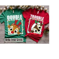 Disney Santa Chip And Dale Christmas Lights Shirt, Double Trouble Christmas Couples Shirt, Rescue Ranger Shirt, Disney C