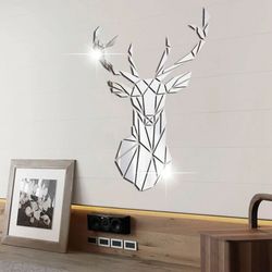 3D Mirror Wall Stickers Nordic Style Acrylic Deer Head Mirror Sticker Decal Removable Mural for DIY Home Living Room Wal