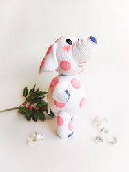 White elephant with pink polka dots soft toy amigurumi. Toy white spotted polka Elephant of island misfit toys crocheted