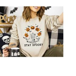 Stay Spooky Shirt,Skeleton Halloween Shirt,Pumpkins Halloween Sweatshirt,Womens Halloween Tee,Funny Pumpkins Shirt,Spook