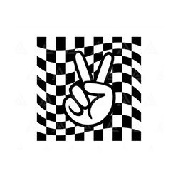 Wavy Checkered Peace Svg, Peace Sign Hand, Checkerboard Svg, Wrap Checkered, Retro Background, Square Pattern. Cut File