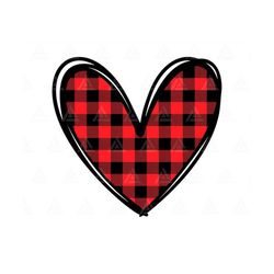 Red Buffalo Plaid Heart Svg, Valentine Svg, Hand Drawn Heart Svg, Valentine's Day. Cut File Cricut, Png Pdf Eps, Vector,