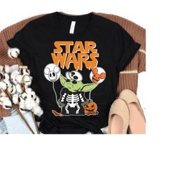 star wars halloween yoda skeleton t-shirt, pumpkin balloon scary tee, star wars halloween shirt, spooky season tee,hallo
