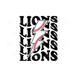 Lions Svg, Baseball Lightning Bolt Svg, Team Mascot Svg, School Spirit Svg, Cheer Mom T-Shirt. Cut File Cricut, Png Pdf,