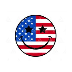 Happy Face American Flag Svg, Star Eyes Svg, Retro Happy Face PNG, Positive, Good Vibes Only. Cut File Cricut, Silhouett