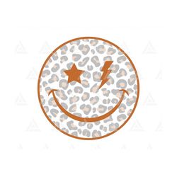 Leopard Happy Face Svg, Lightning Bolt Eyes Svg, Star Eyes, Retro Cheetah Happy Face PNG, Good Vibes Only. Cut File Cric
