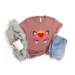 Girl Valentines Day Shirt,Valentines Day Unicorn with Tiara shirt,Cute Valentine Shirt,Cute Valentine Tee,Valentines Day