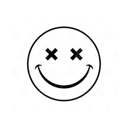Happy Face Svg, Cross Eyes Svg, Retro Happy Face PNG, Positive, Good Vibes Only. Cut File Cricut, Silhouette, Png Pdf, V