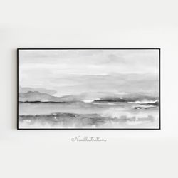 Samsung Frame TV Art Black and White Landscape Watercolor, Abstract Gray Minimalist Downloadable, Download Art