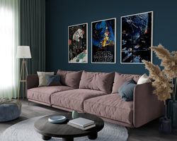 Star Wars Set of 3 Posters, Movie Cover, Wall Art, Original, Film Cover Graphic, Dark Side, TV Show, Wall Art, Vintage D
