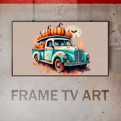 Samsung Frame TV Art Digital Download, Frame TV Halloween Art, Watercolor Truckload of Pumpkins, Autumn Harvest, October