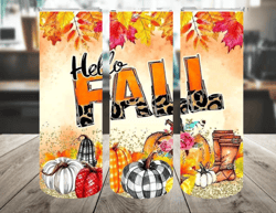 Hello Fall, Pumpkins, Autumn 20 Oz Tumbler Wrap, Straight Wrap, Tapered Wrap, Sublimation, PNG Files