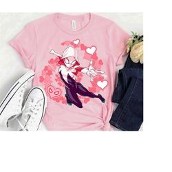 Marvel Spider-Man Into the Spider-Verse Gwen Stacy Hearts Shirt,Marvel Family Party Gift,Disneyland Vacation Gift Unisex