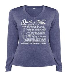 Duck Hunter Prayer Lord T Shirt, I Love Hunting T Shirt, Cool Shirt (Ladies LS Heather V-Neck)