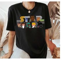 Star Wars Logo Kawaii Multi-Character T-Shirt, Gift For Star Wars Fan, Disneyland Family Trip Vacation Gift Unisex Adult