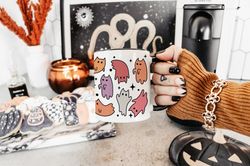 Ghost Cat Mug, Fall Coffee Mug, Cute Halloween Gift, Spooky Mug, Cat Lover Gift, Fall Mug, Retro Pink Purple Orange Hall