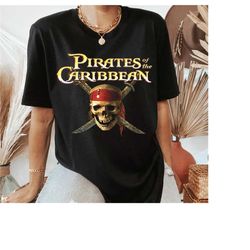 Disney Pirates of the Caribbean Skull and Swords Logo T-Shirt, Jack Sparrow Tee,Disneyland Vacation Trip Gift Unisex Adu
