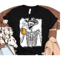 Skeleton Drinking Beer Shirt, Skull Shirt, Halloween Skeleton Shirt, Halloween Vintage Spooky Season Shirt, Mickey's Not