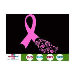 Pink ribbon breast cancer with flower rose svg Breast cancer  svg Women Cancer Fighter, Breast Cancer Warrior Png svg ep