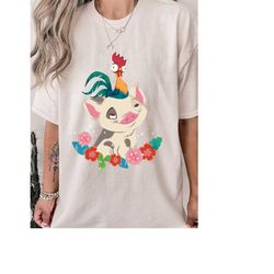 Disney Moana HeiHei Rooster Pua Flowers Graphic T-Shirt, Magic Kingdom Shirt,Disneyland Family Trip Vacation Gift Unisex