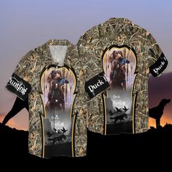 Duck Hunting Dog Hunting For Men And Women Graphic Print Short Sleeve Hawaiian Casual Shirt Y97
