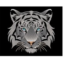 Sketch Stitch White Tiger Embroidery Design - Majestic Animal Head Art, Ideal for Dark Fabrics, Perfect Gift for Wildlif