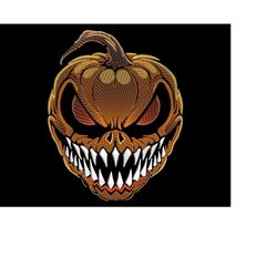 Angry Pumpkin Face Embroidery Design - Light Stitch Demonic Halloween Decor for Dark Fabric, Creepy Sketch Machine Embro