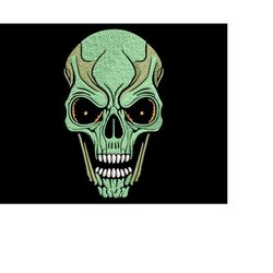 Green Alien Head Embroidery Design - Halloween UFO Skull Pattern, Fill Stitch for Dark Fabrics, Spooky Season Digital Fi