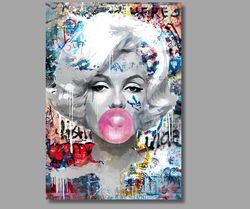 Abstract Marilyn Monroe Blowing Bubbles Large Wall Art Poster- Print Pop Art Canvas Printed Fashion Art Picture, Blowing