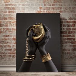 African Woman Hand with Gold Bracelet Canvas Wall Art, African Jewelry Canvas Wall Art,Living Room Home Decor Ready To H