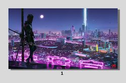 Cyberpunk City Canvas Poster, Neo Futuristic Wall Art, Canvas Wall Art, High Quality Canvas Print, Game Poster Gift, Cyb
